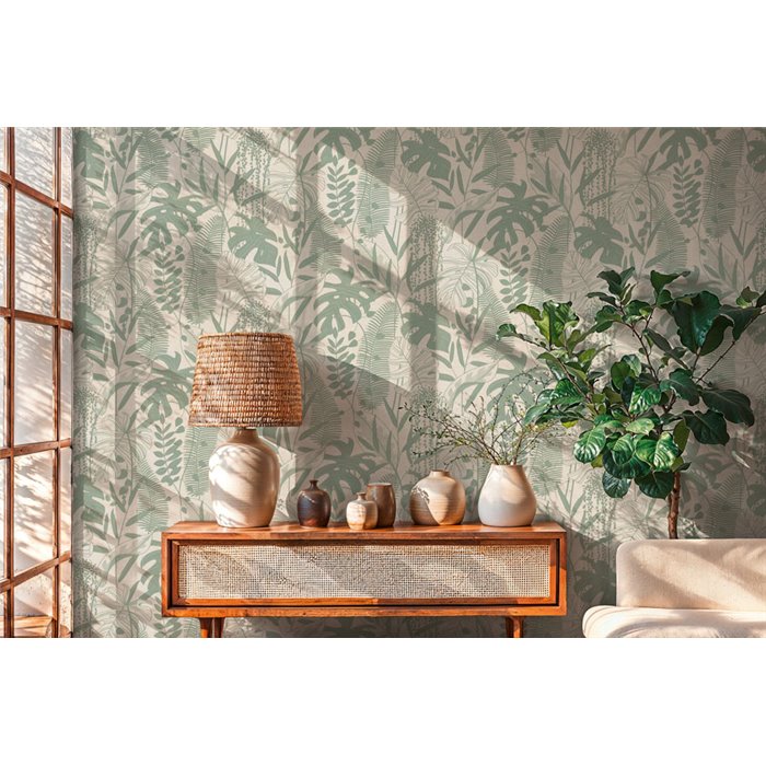 Papeldecor|Tapete mit tropischen Pflanzen grün|Gastronomie & Hotellerie