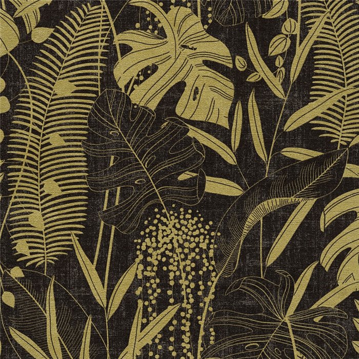 Papeldecor|Tropical plant wallpaper black and gold|Hospitality