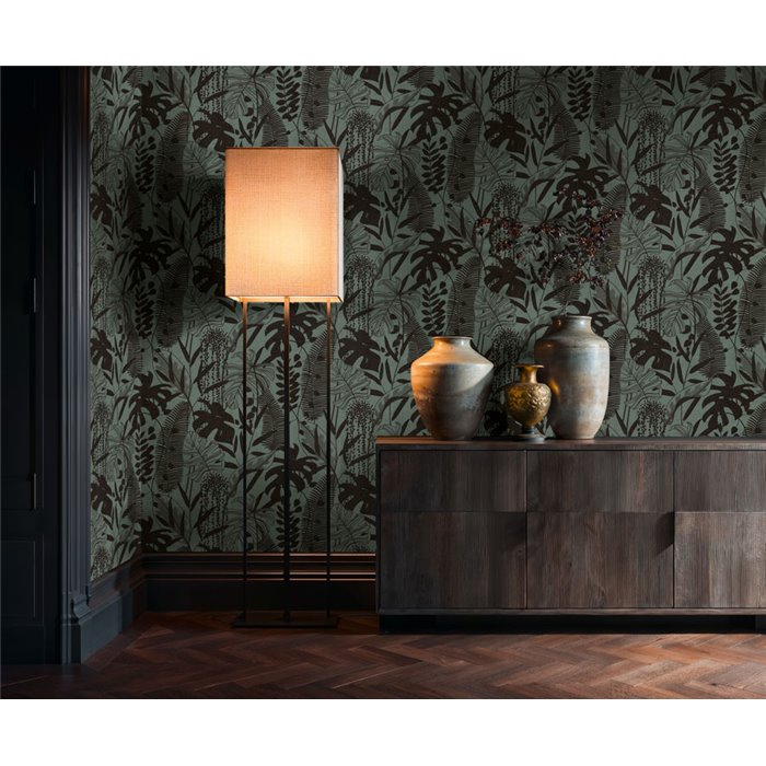 Papeldecor|Papel pintado plantas tropicales verde y negro|Hosteleria