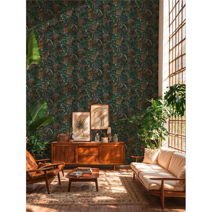 Papeldecor|Papiertapete Boho-Chic floral in dunklen Farbtönen|Gastronomie & Hotellerie