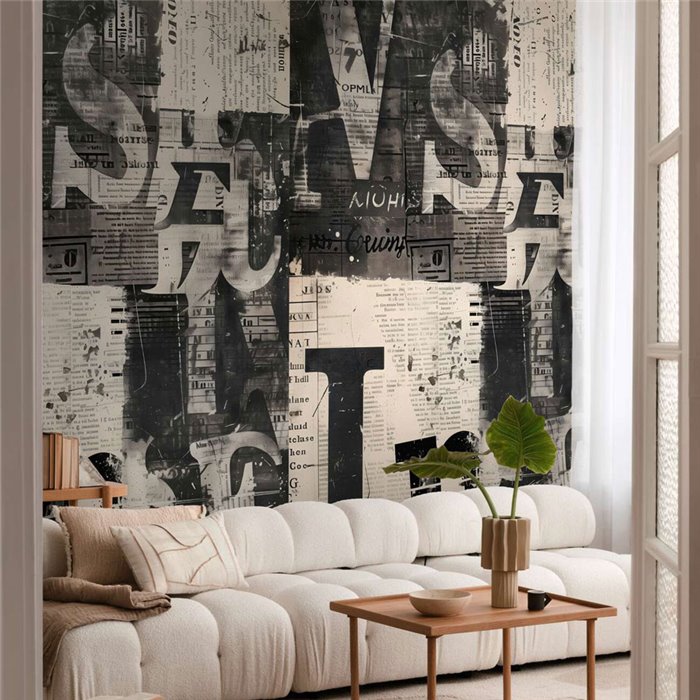 Papeldecor|Mural de pared urbano con letras y efecto collage|Papeldecor