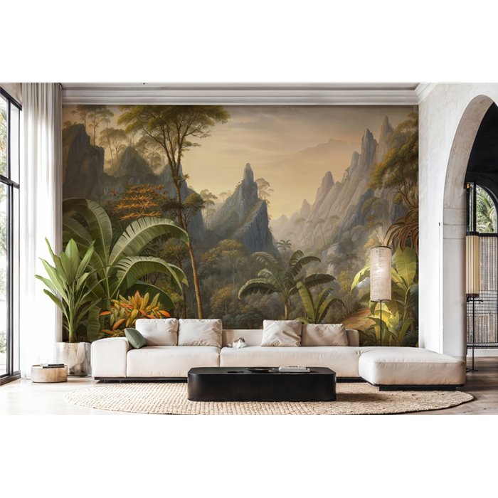 Papeldecor|Papier peint panoramique paysage tropical avec montagnes|Papeldecor