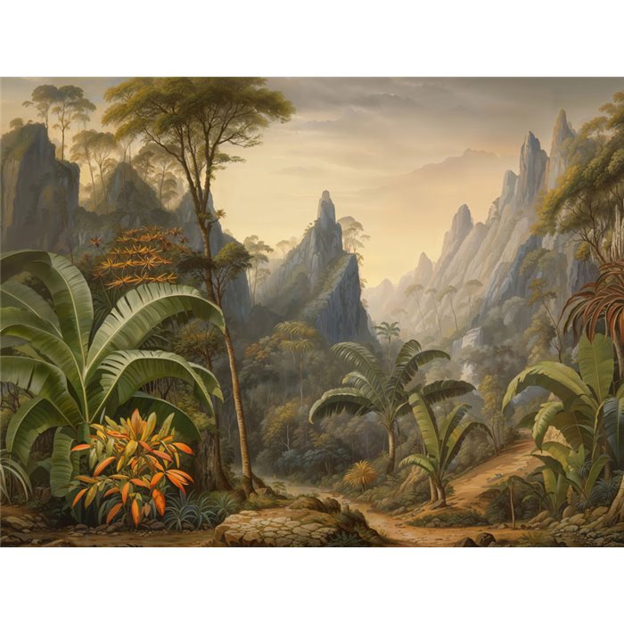 Papeldecor|Mural de pared paisaje tropical con montañas|Papeldecor