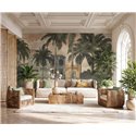 Papeldecor|Tropical wall mural with palm trees and colonial architecture|Papeldecor