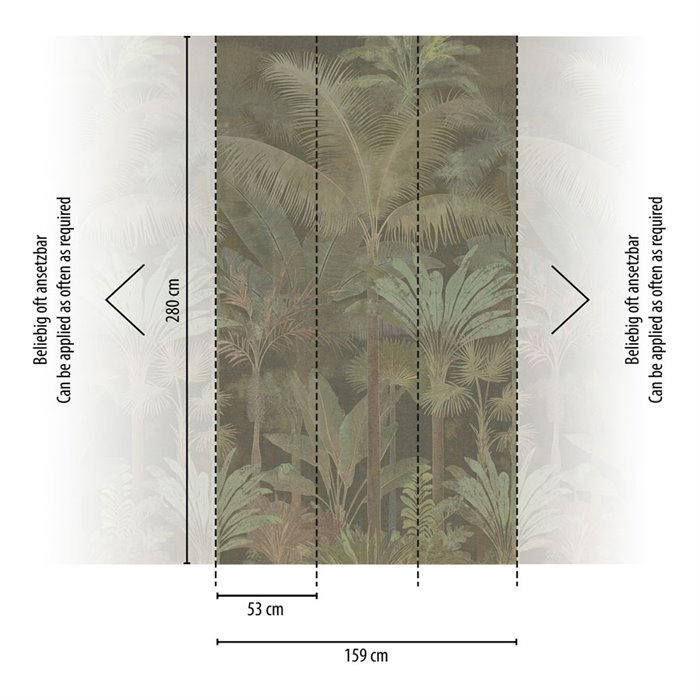 Papeldecor|Mural de pared tropical con palmeras en tonos verdes|Papeldecor