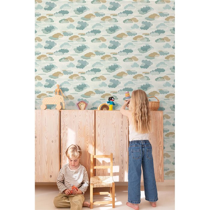Grandeco|Papel pintado infantil nubes tonos pastel|Little Dreamers