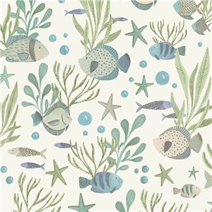 Grandeco|Papier peint enfant poissons algues et étoiles de mer|Little Dreamers