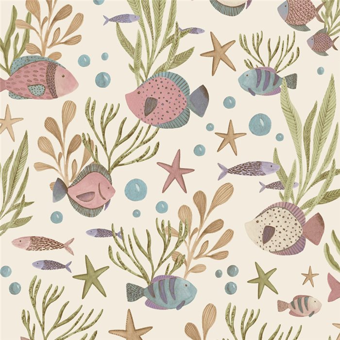 Grandeco|Papier peint enfant poissons et étoiles de mer|Little Dreamers