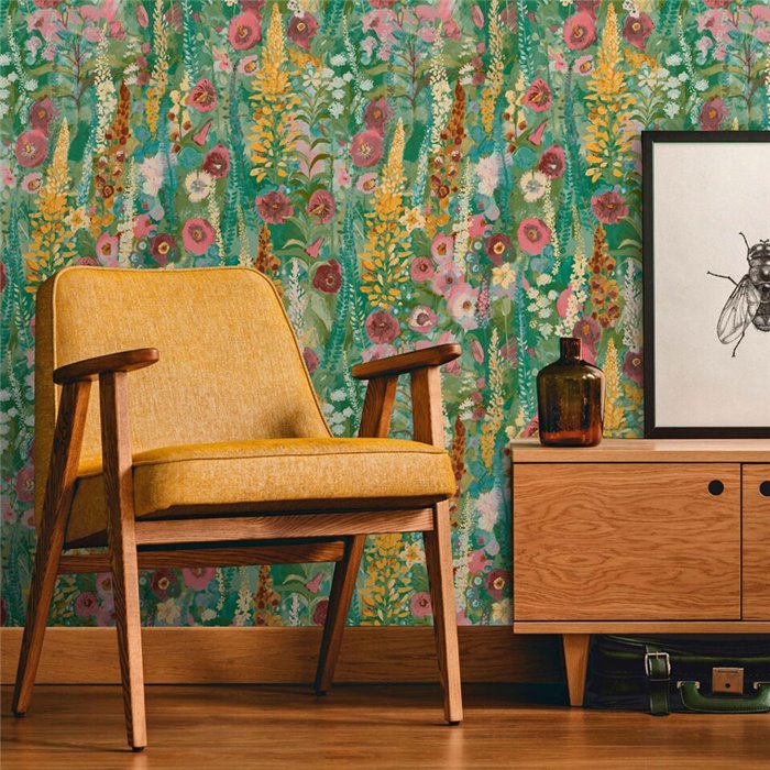 Grandeco|Boho floral wallpaper green|Inia