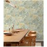 Grandeco|Papier peint floral restaurant tons verts et beige|Inia