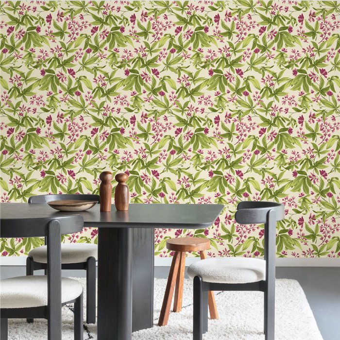Grandeco|Papel pintado comedor tropical floral|Inia