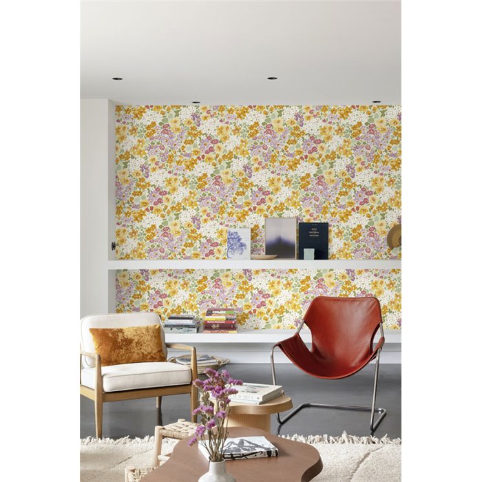 Grandeco|Papel pintado romántico flores vintage|Inia