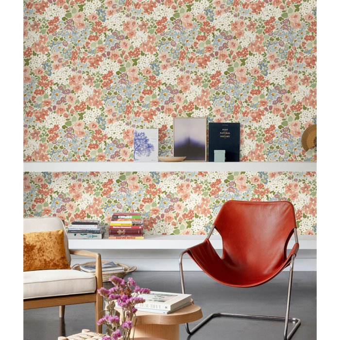 Grandeco|Papel pintado salón flores acuarela multicolor|Inia
