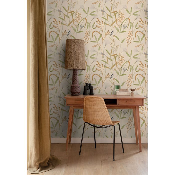 Grandeco|Nordische Blumentapete mit Vögeln|Inia