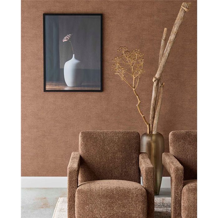 Papel pintado textura de lino terracota - Eijffinger Riviera Maison 350592