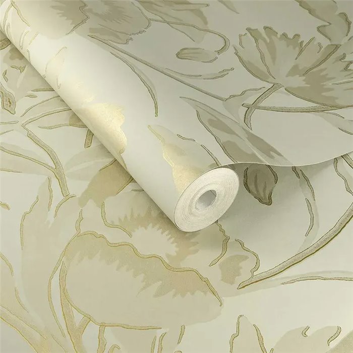 Papel pintado siluetas de flores verde dorado romántico - Eijffinger Gilded 340133
