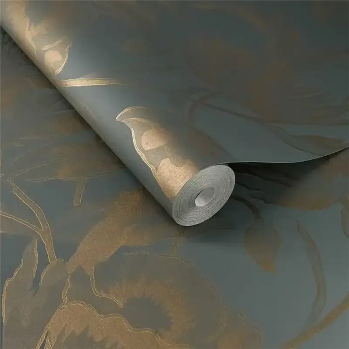 Papel pintado siluetas de flores turquesa cobre romántico - Eijffinger Gilded 340134