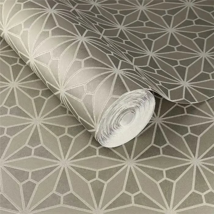 Geometrische Tapete mit orientalischem Glasfenster Muster in Taupegrau - Eijffinger Gilded 340143