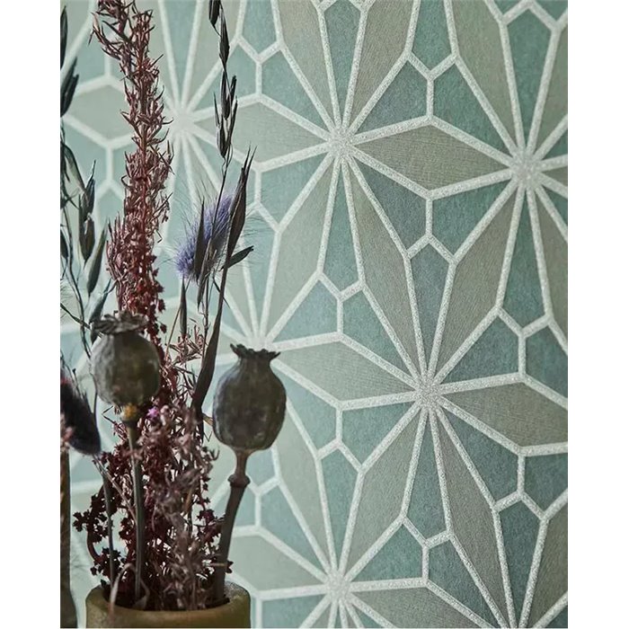 Geometrische Tapete mit orientalischem Glasfenster Muster in Grün - Eijffinger Gilded 340145