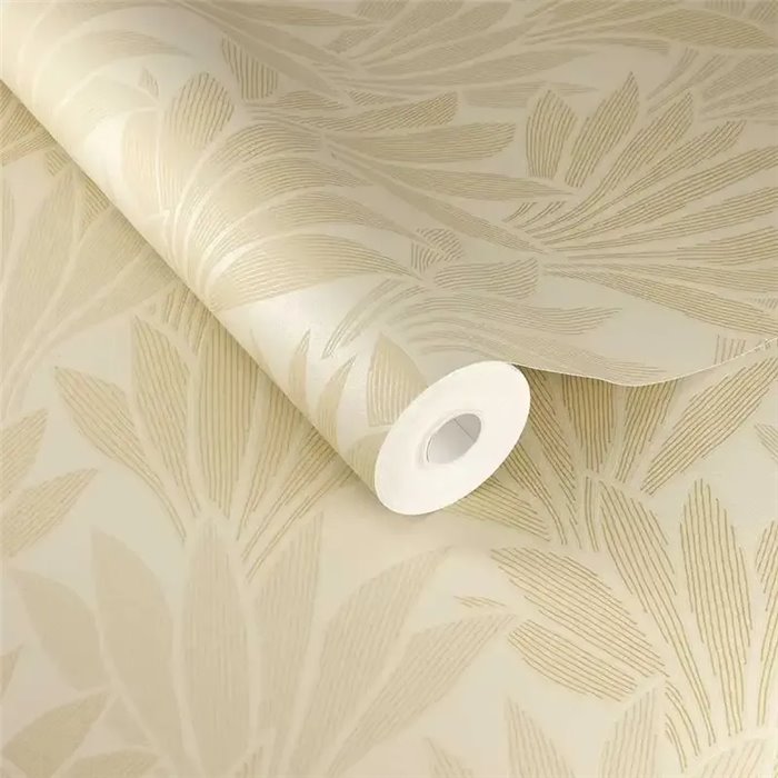 Papel pintado hojas minimalistas beige metalizado moderno - Eijffinger Gilded 340150