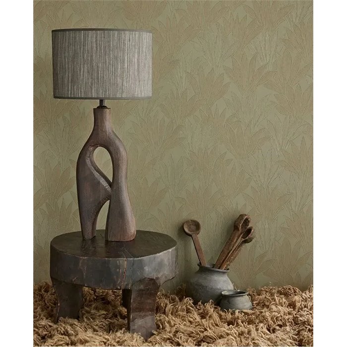 Papel pintado hojas minimalistas verde oliva oro metalizado moderno - Eijffinger Gilded 340151