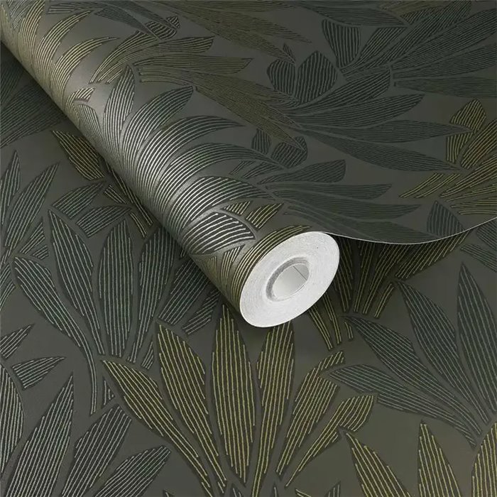 Papier peint moderne feuilles minimalistes vert et or - Eijffinger Gilded 340152