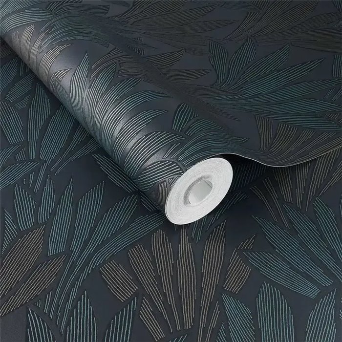 Modern metallic blue minimalist leaf wallpaper - Eijffinger Gilded 340153