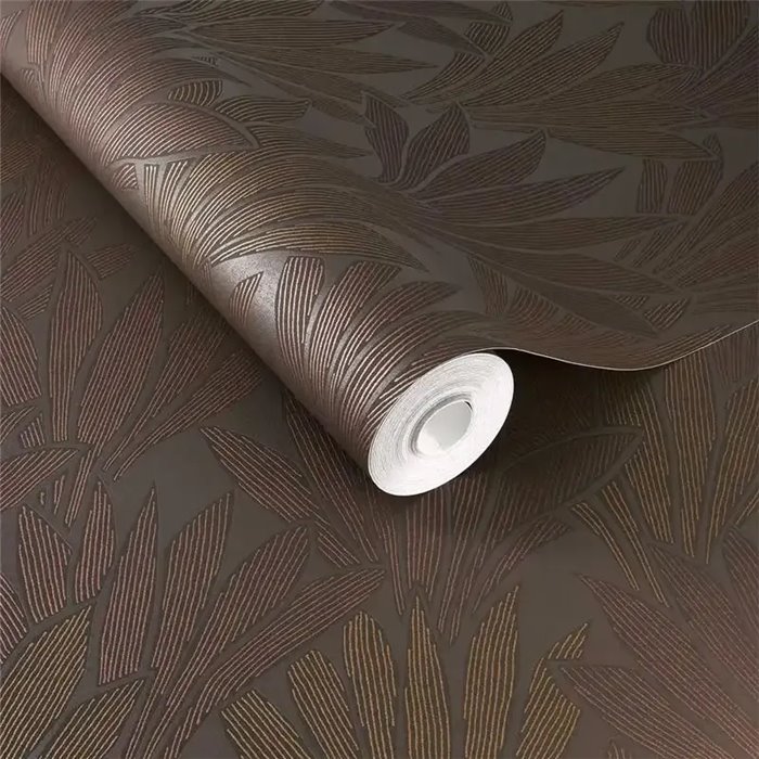 Modern metallic brown-copper minimalist leaf wallpaper - Eijffinger Gilded 340155