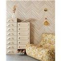 Modern glossy cream herringbone wood wallpaper - Eijffinger Gilded 340160