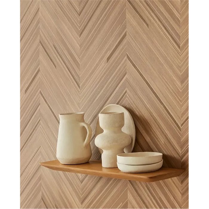 Modern glossy light brown herringbone wood wallpaper - Eijffinger Gilded 340162