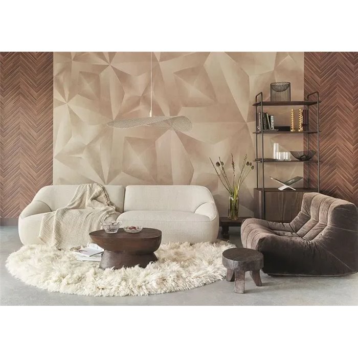 Modern glossy copper brown herringbone wood wallpaper - Eijffinger Gilded 340163