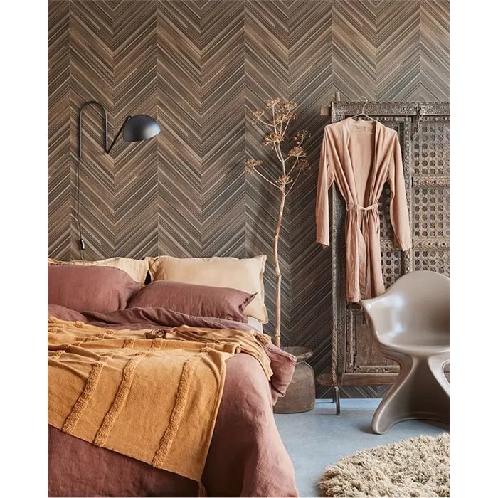 Modern glossy brown herringbone wood wallpaper - Eijffinger Gilded 340165