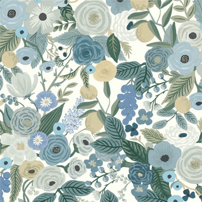 Vintage flower wallpaper blue pastel tones - Eijffinger Rifle Paper RI5120