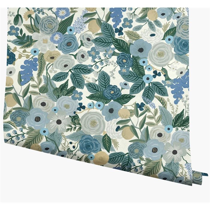 Vintage flower wallpaper blue pastel tones - Eijffinger Rifle Paper RI5120