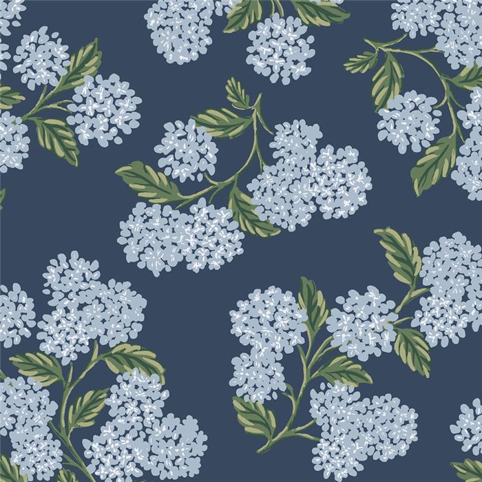 Papel pintado romántico racimos hortensias azul - Eijffinger Rifle Paper RI5142