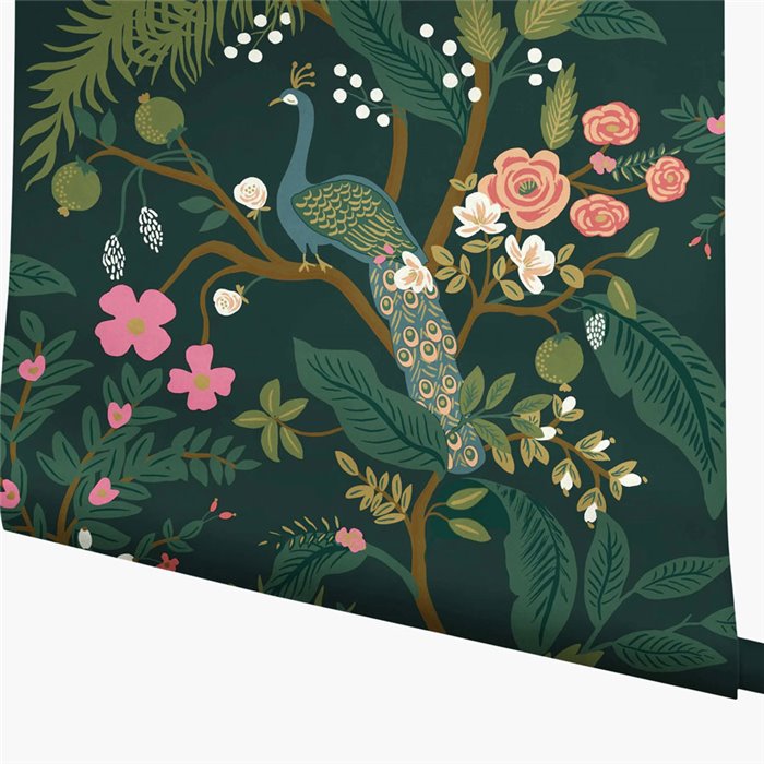 Papier peint floral romantique paons vert - Eijffinger Rifle Paper RI5168
