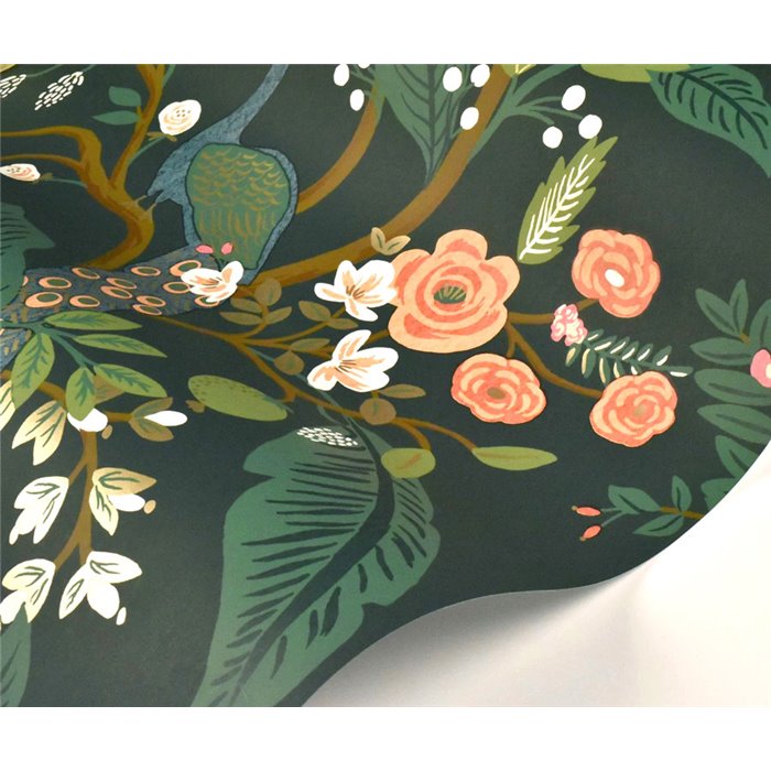 Papier peint floral romantique paons vert - Eijffinger Rifle Paper RI5168