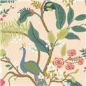 Romantic peacock and flower wallpaper beige - Eijffinger Rifle Paper RI5169