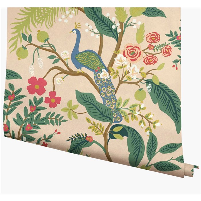 Romantic peacock and flower wallpaper beige - Eijffinger Rifle Paper RI5169