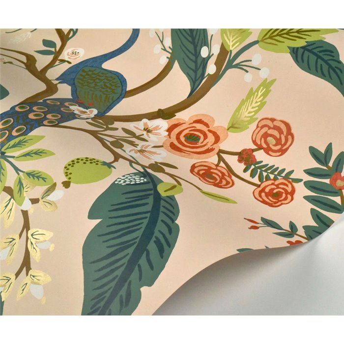 Romantische Tapete Pfauen Blumen beige - Eijffinger Rifle Paper RI5169