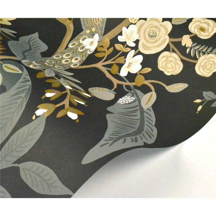 Papel pintado elegante floral pavos reales negro - Eijffinger Rifle Paper RI5170