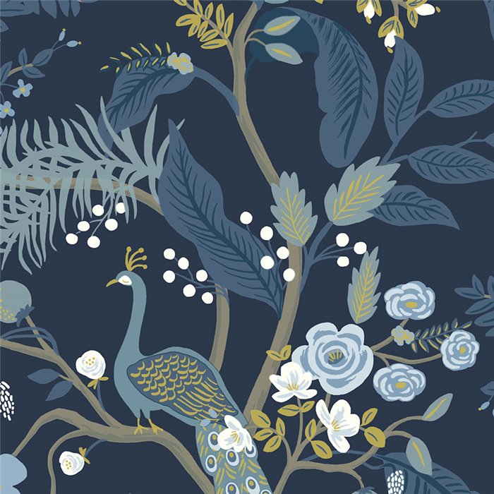 Papel pintado romántico pavos reales floral azul - Eijffinger Rifle Paper RI5172