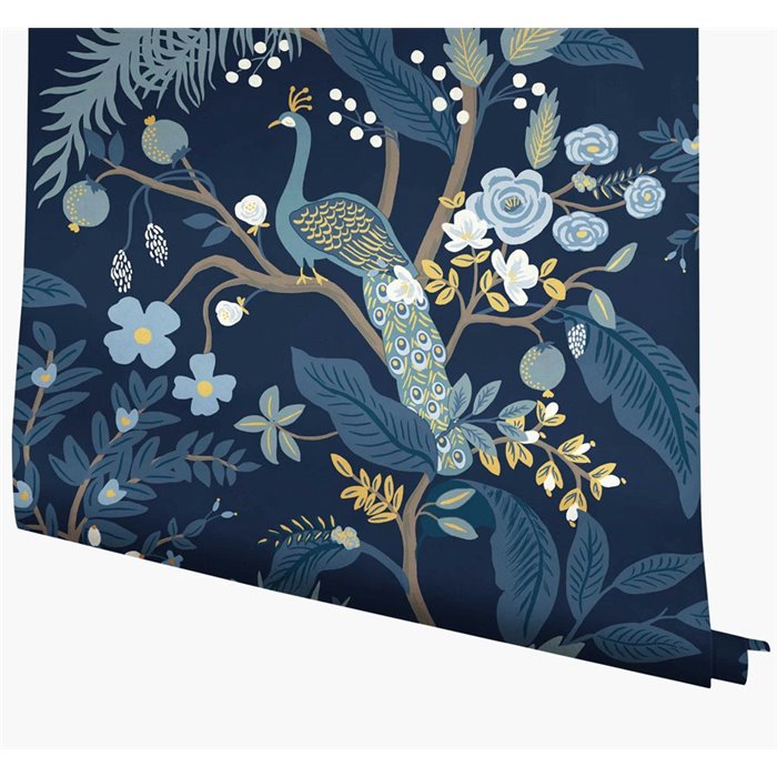 Papel pintado romántico pavos reales floral azul - Eijffinger Rifle Paper RI5172