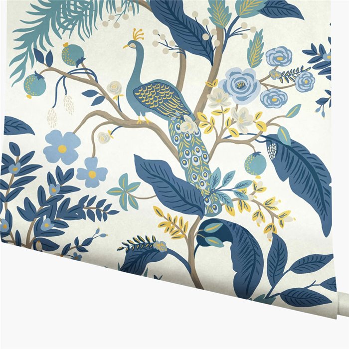 Zeitlose Tapete Blumen Pfauen blau weiß - Eijffinger Rifle Paper RI5173