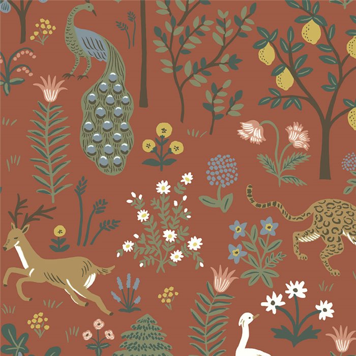 Illustrated wallpaper with flowers and animals - Eijffinger Rifle Paper RP7301