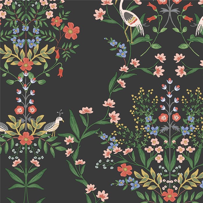 Romantische illustrierte Blumentapete mit dunklem Hintergrund - Eijffinger Rifle Paper RP7329