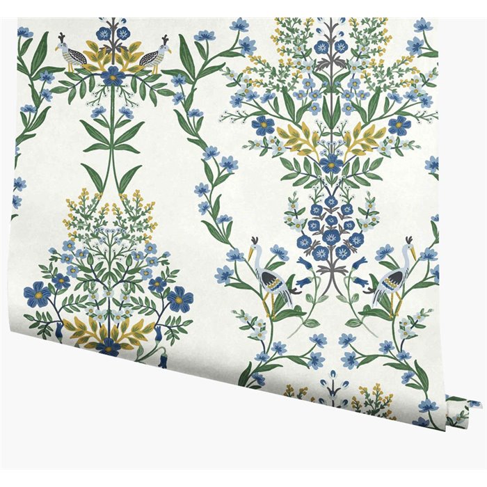 Papel pintado floral ilustrado en tonos azules - Eijffinger Rifle Paper RP7330