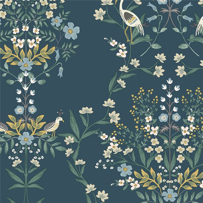 Romantic illustrated floral wallpaper dark blue - Eijffinger Rifle Paper RP7331