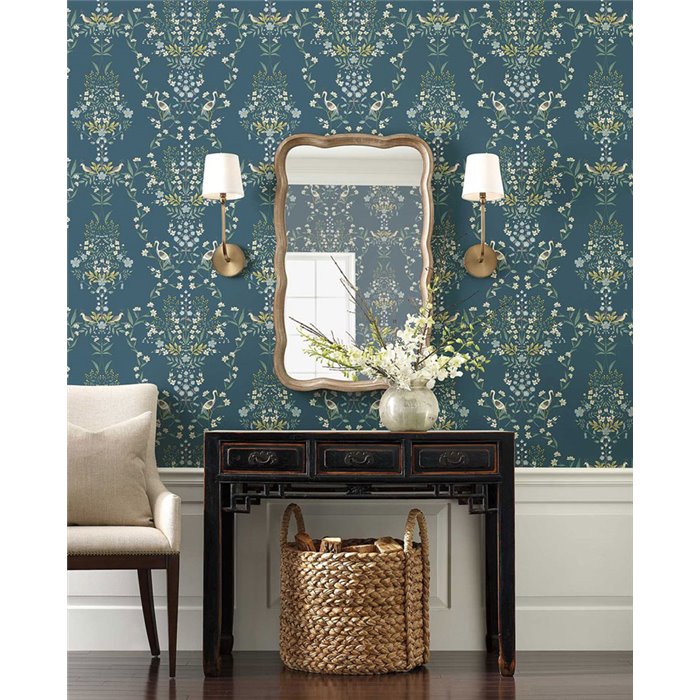 Romantic illustrated floral wallpaper dark blue - Eijffinger Rifle Paper RP7331