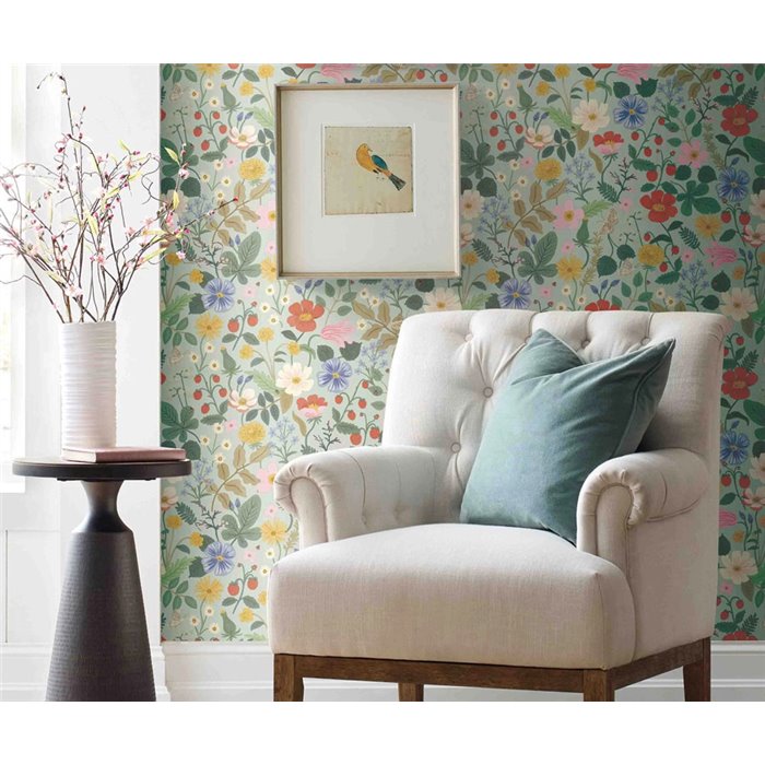 Papel pintado floral romántico verde pastel - Eijffinger Rifle Paper RP7356